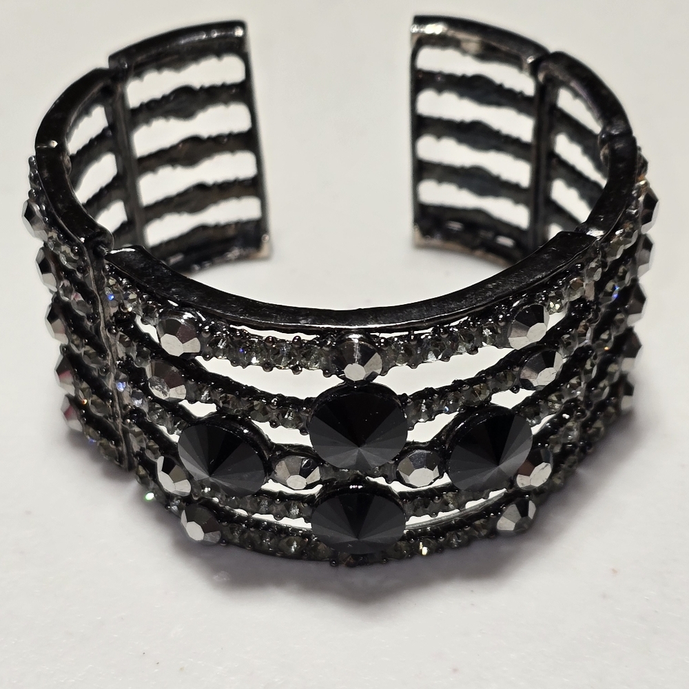 5 Line Black Metal Bling Cuff Bracelet Lot 5